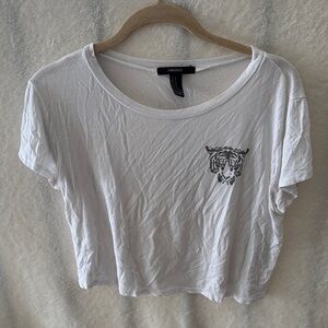 Forever 21 White Crop Top with Tiger Graphic